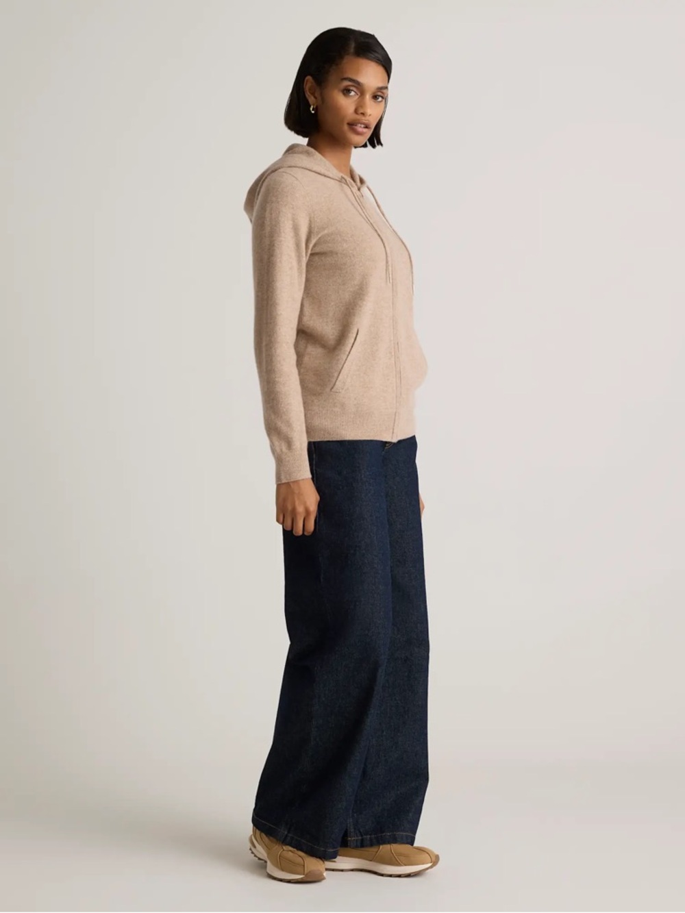 NWT Quince Mongolian Cashmere Zip Front Sweater Hoodie-Oatmeal XL - Picture 5 of 7